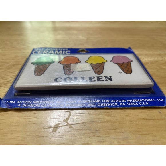Vintage Retro Dead Stock COLLEEN With Ice Cream Ceramic Name Wall Plaque Sign - Picture 2 of 12